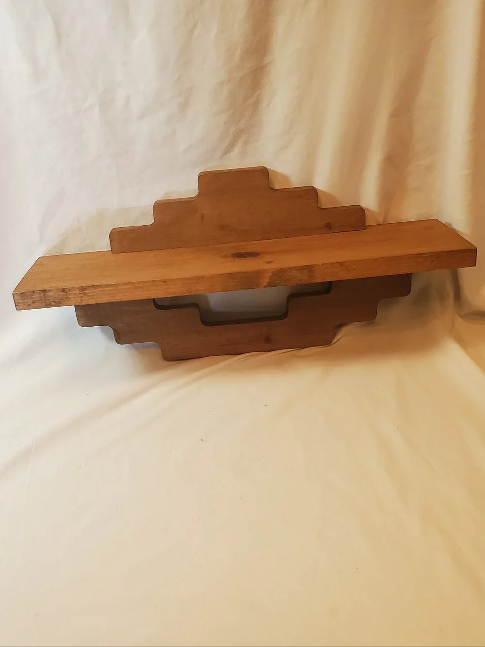 Rustic Wooden Wall Shelf Vintage Display Knick Knacks Reversible Retro MCM
